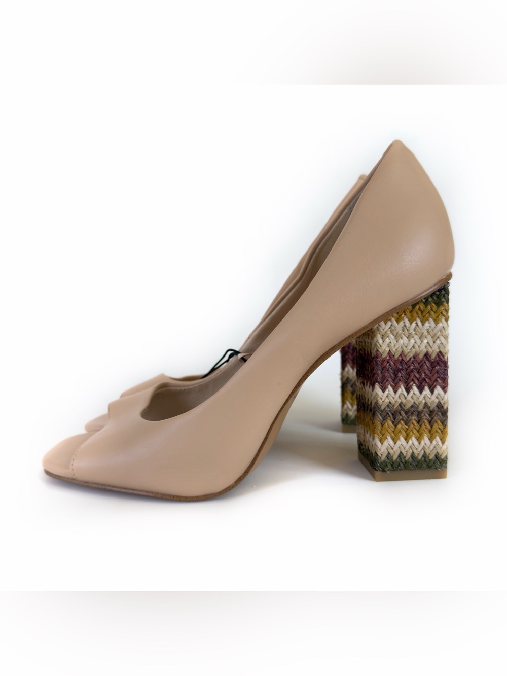 Katy Perry The Catie Open Toe Block Heels Womens Size 7 Shoes Nude Tan Peep Toe